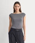 Boatneck Cap-Sleeve Top in Butterknit | Charcoal Grey