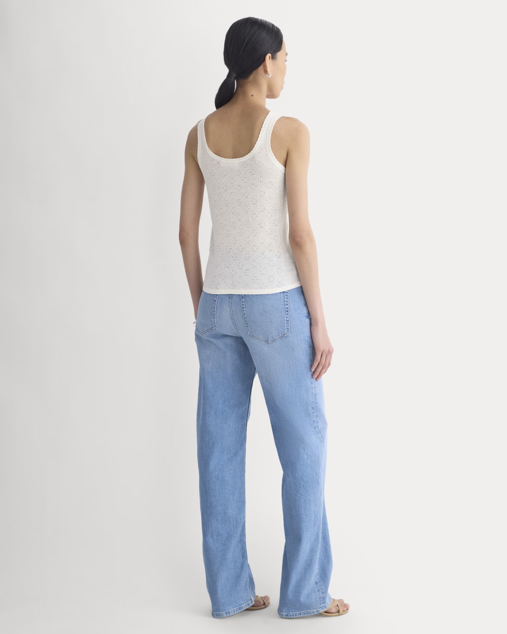 Lace-Trimmed Tank in Fine Linen | Bone