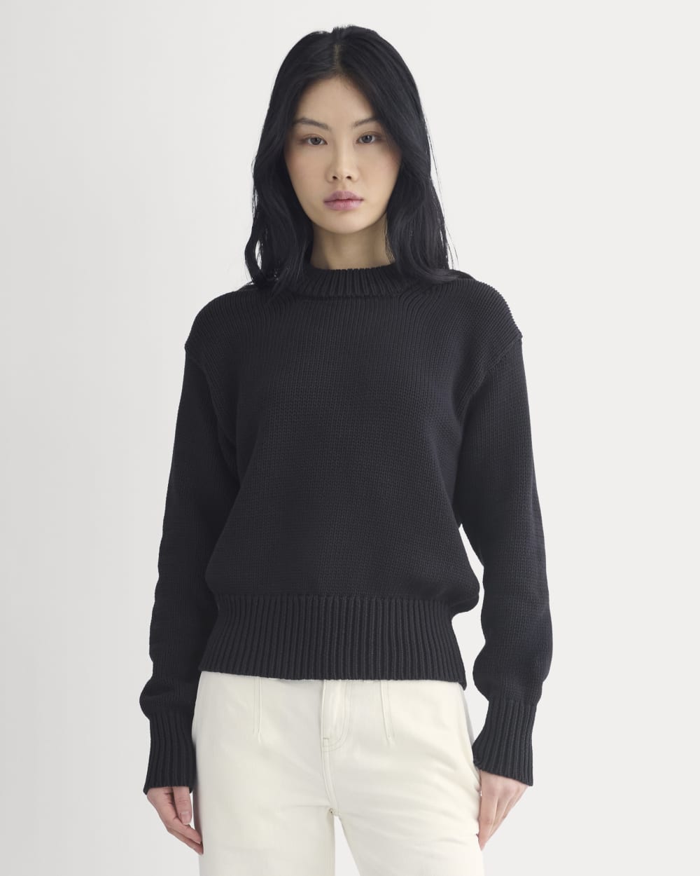 Oversized Cocoon Crew in Elevated Cotton | Black