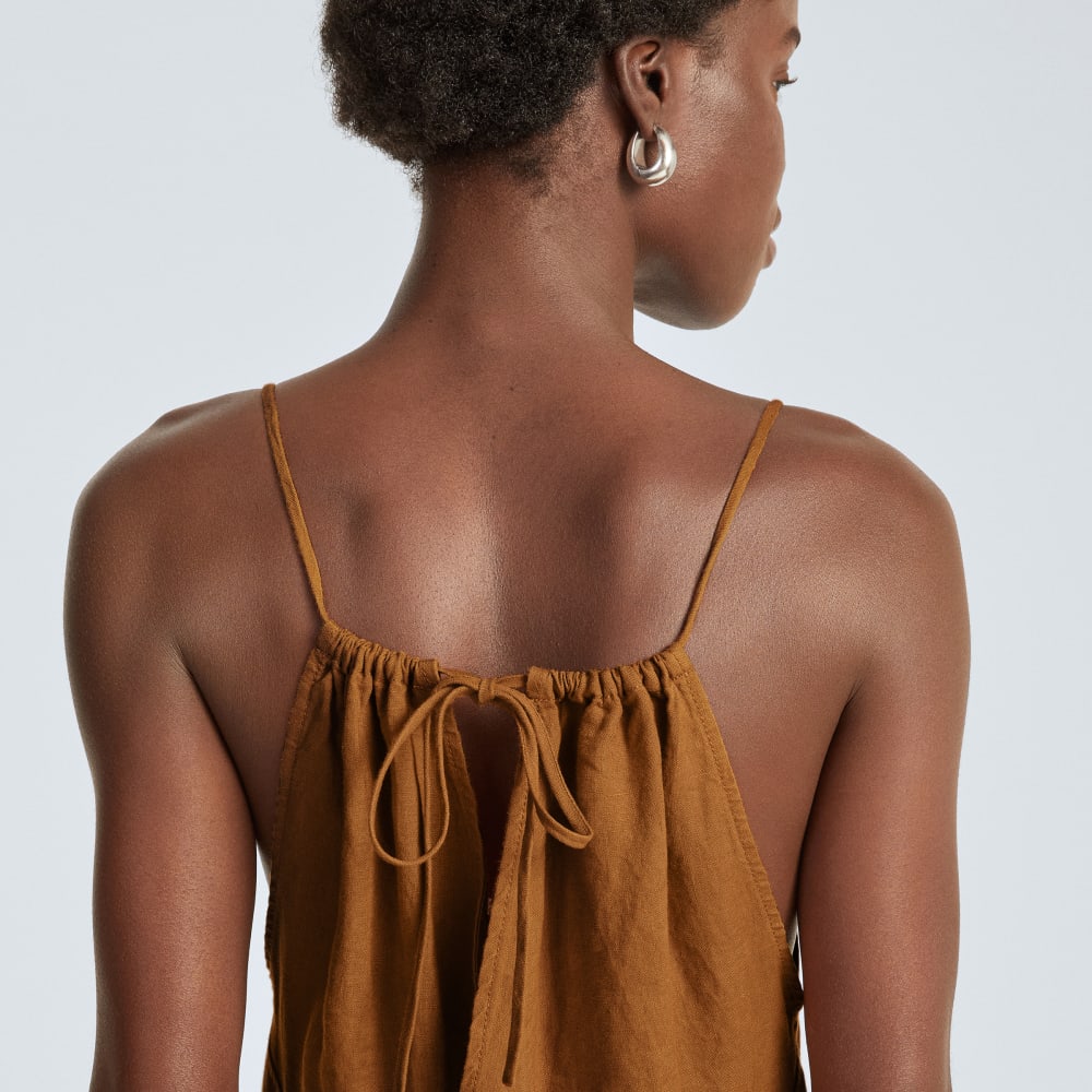 The Linen Shoestring Jumpsuit | Tawny Brown