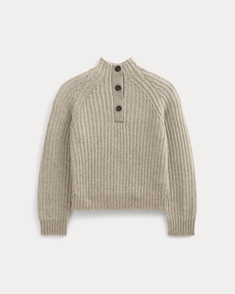 Funnel-Neck Ribbed Henley Sweater | Heathered Almond / Bone Vertical Stripe
