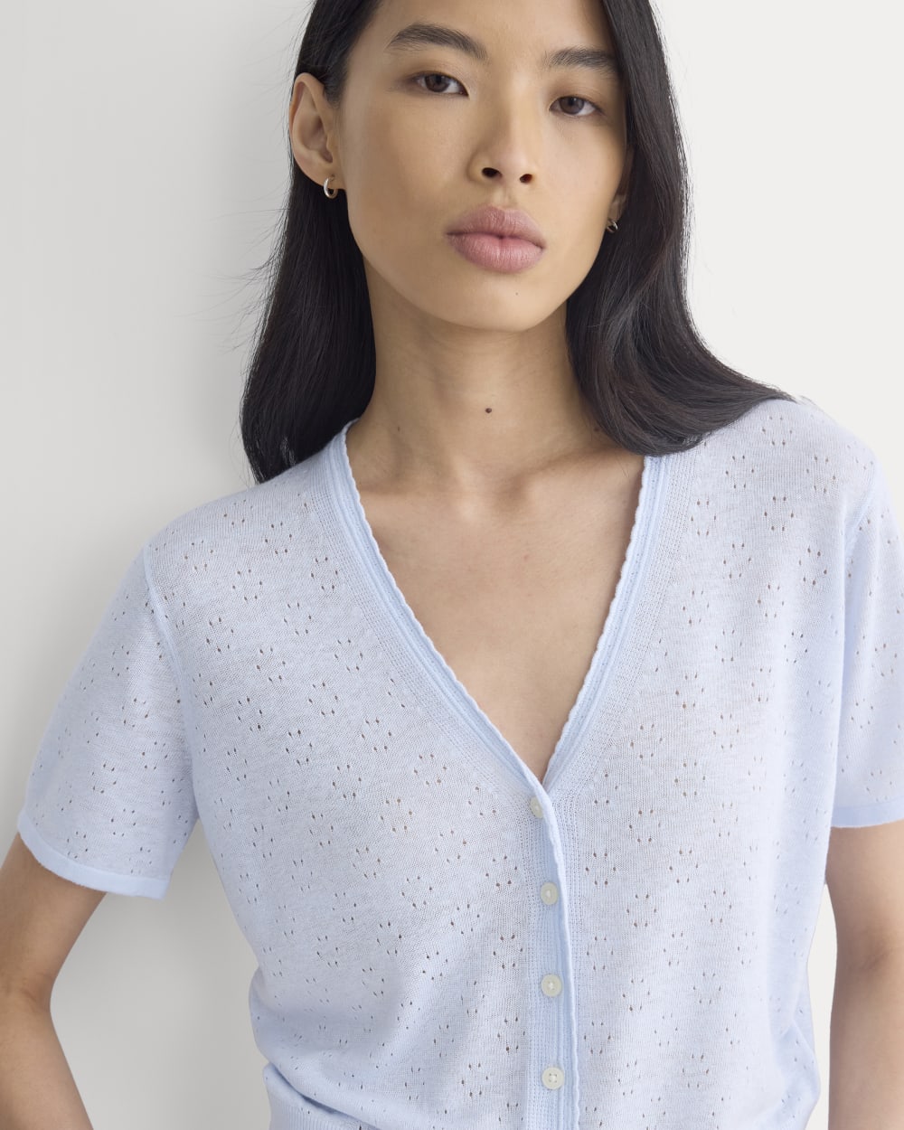 Lace Trim Cardigan in Fine Linen | Skywriting