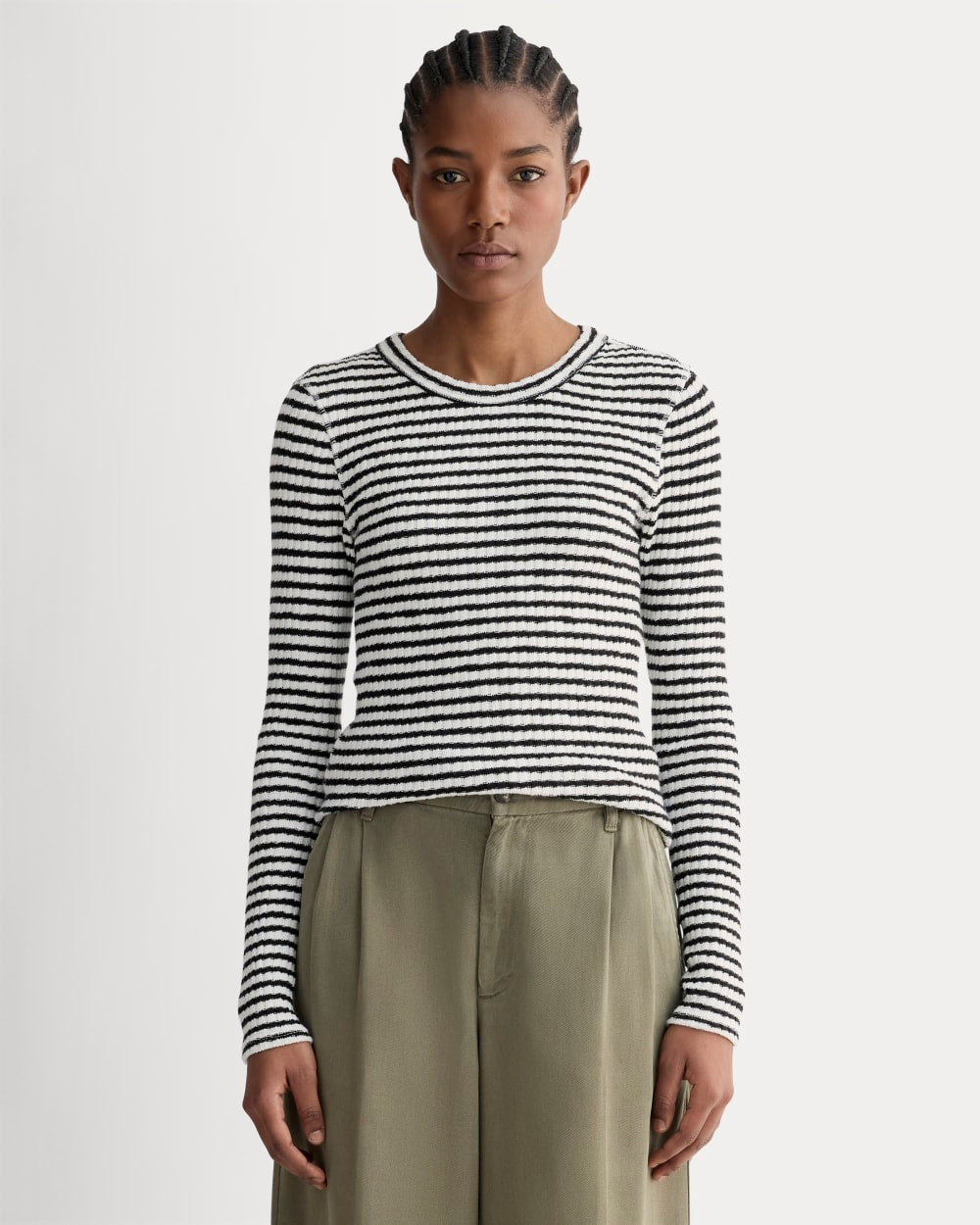 The Cozy Rib Long-Sleeve Tee | Bone / Black