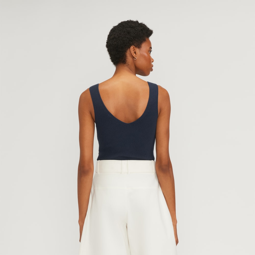 The Ribbed Cotton Double V Top | Navy