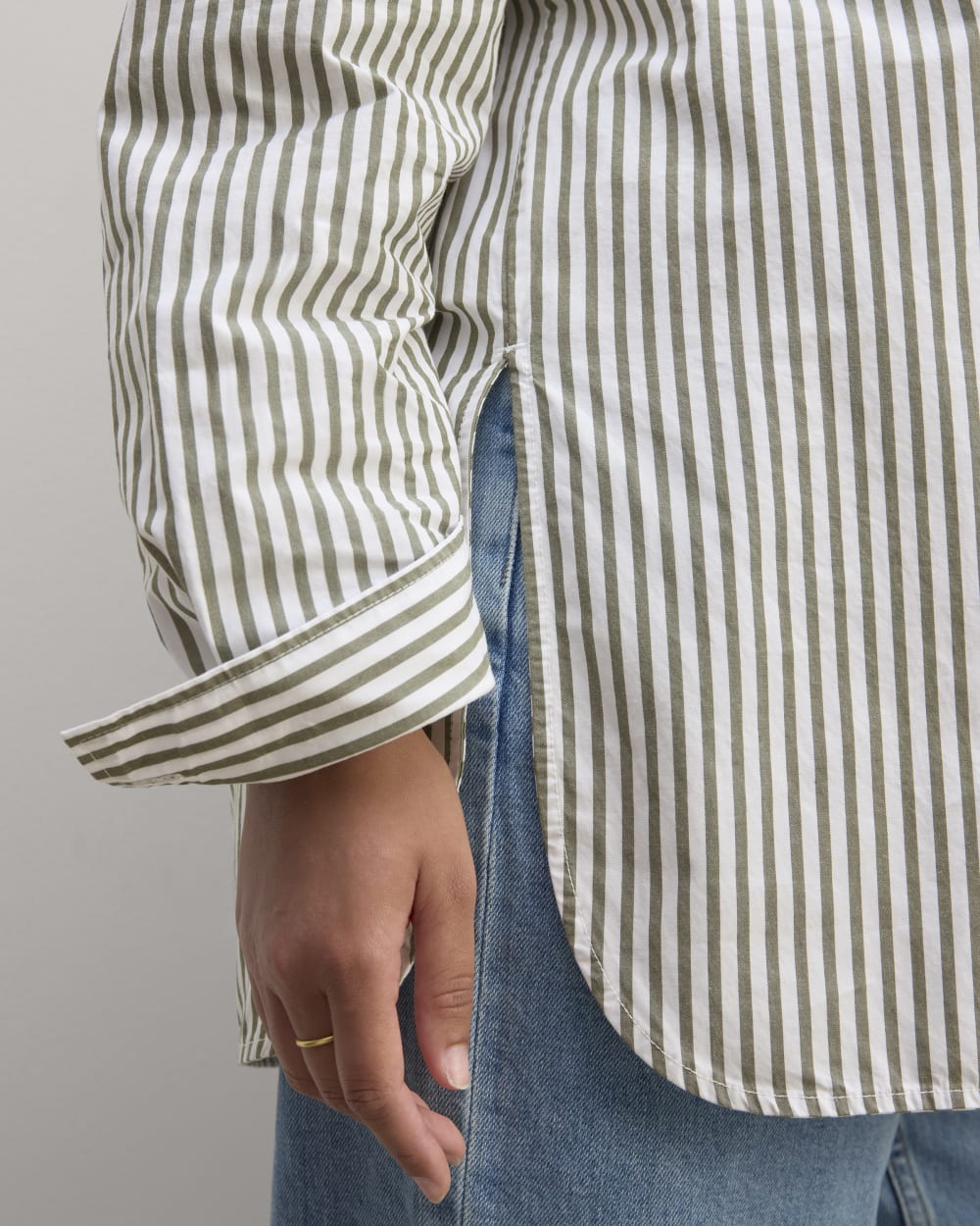 The Supima® Cotton Boyfriend Shirt | White / Moss Green