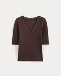 Luxe Rib V-Neck Henley | Coffee Bean