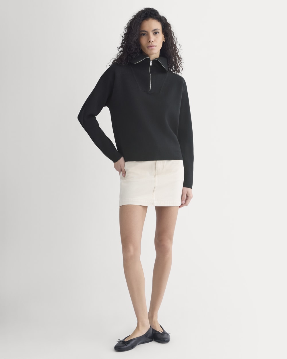 Double Knit Half-Zip in Cotton Merino | Black