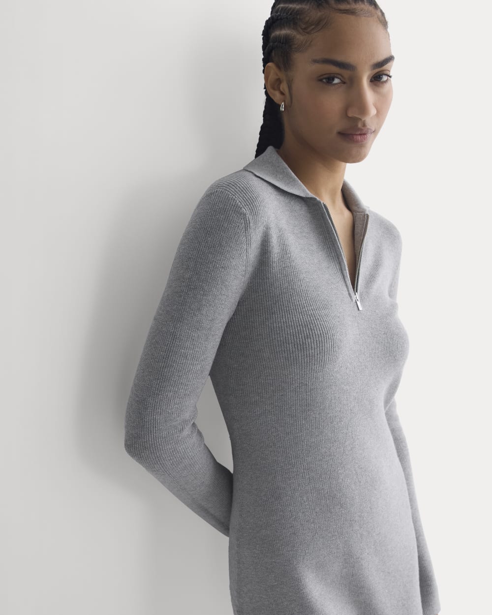 Knit Quarter-Zip Polo Dress | Light Heathered Grey