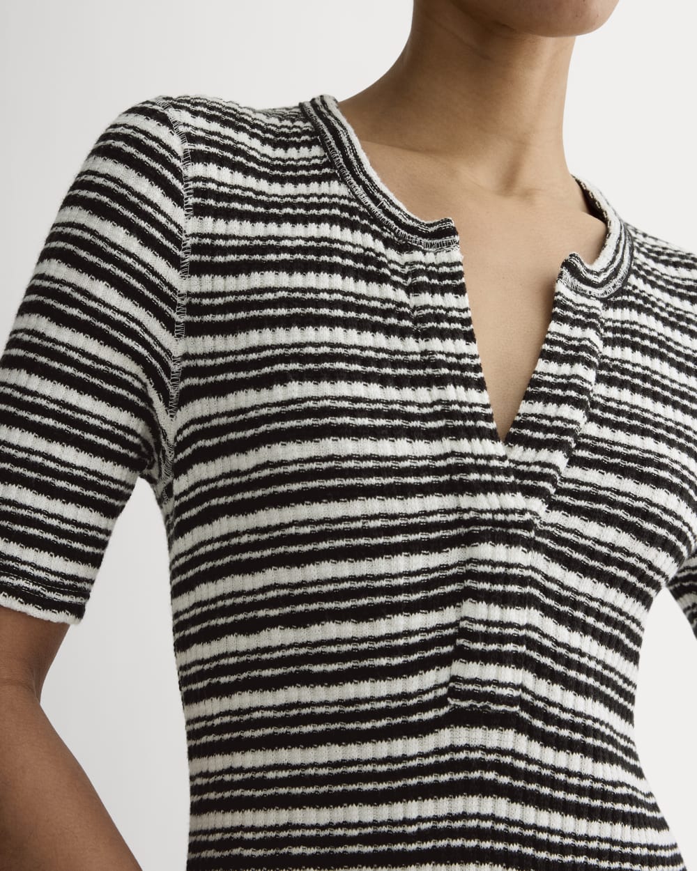 The Rib-Knit Henley Dress | Bone / Black