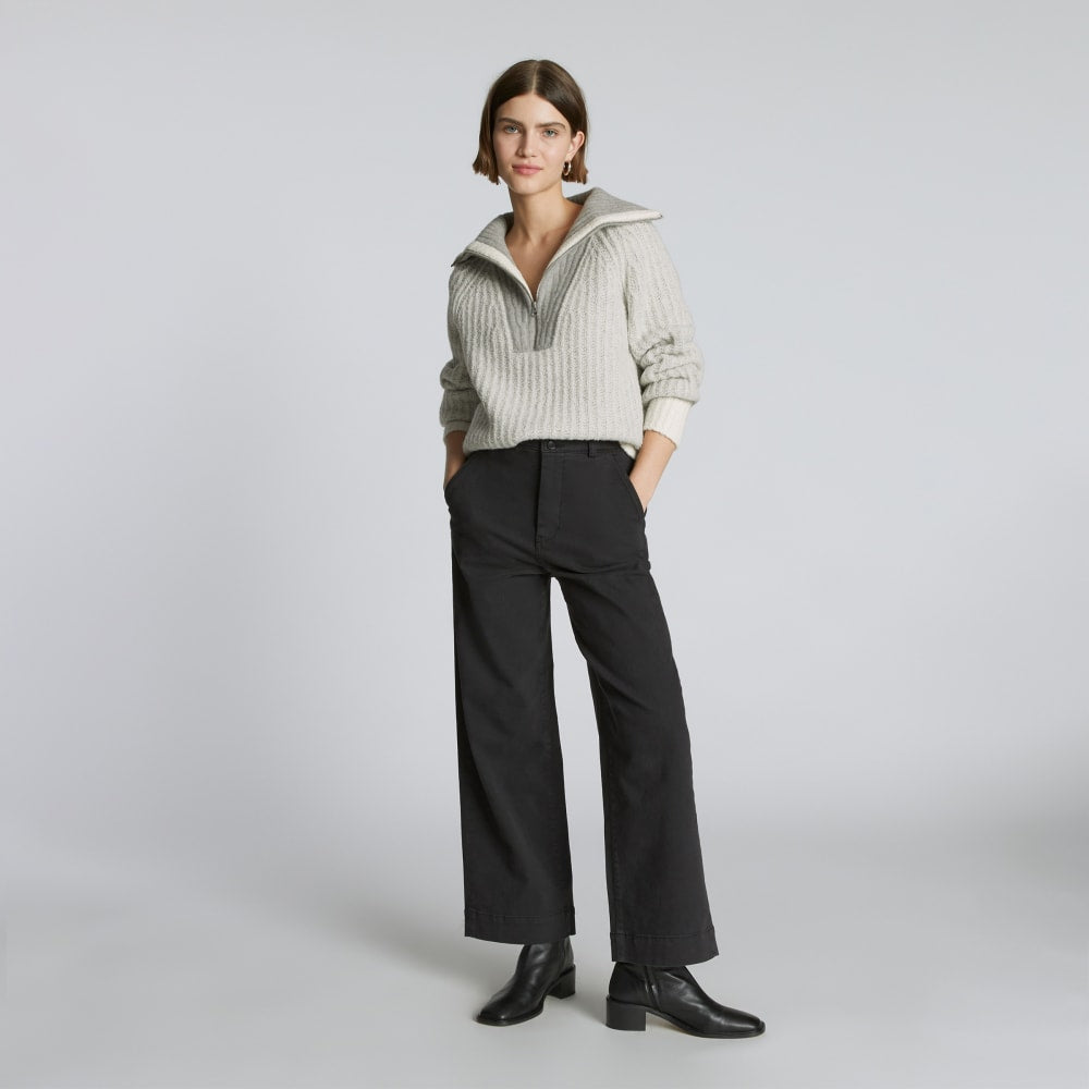 The Luxe Teddy Oversized Half Zip Sweater | Canvas Tan / Heather Grey