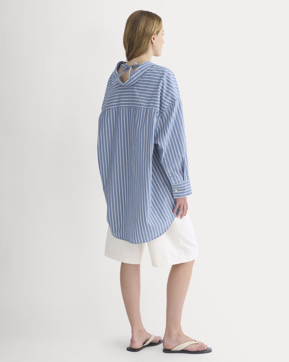Back-Tie Oversized Shirt in Washed Poplin | Dutch Blue / Bone