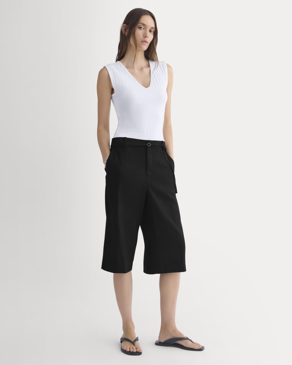 V-Neck Tank in Pointelle | White