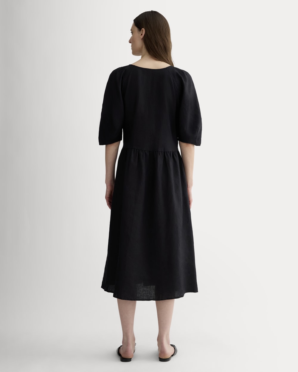 The Linen Oversized Puff-Sleeve Dress | Black