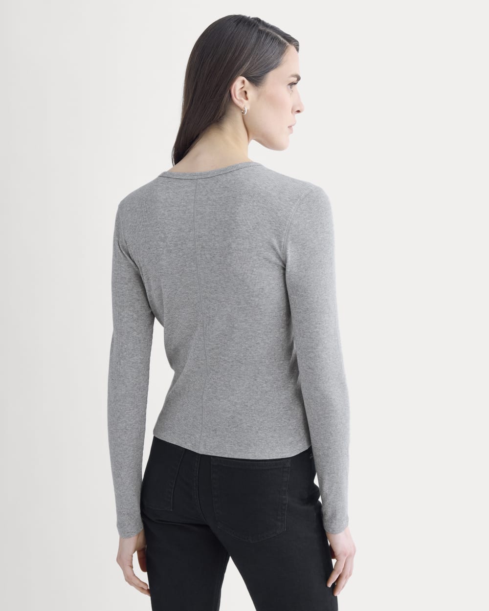 Luxe Rib Button-Up Top | Heathered Light Grey