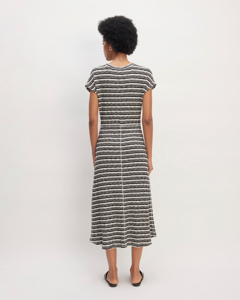 The Rib-Knit Cap-Sleeve Midi Dress | Bone / Black