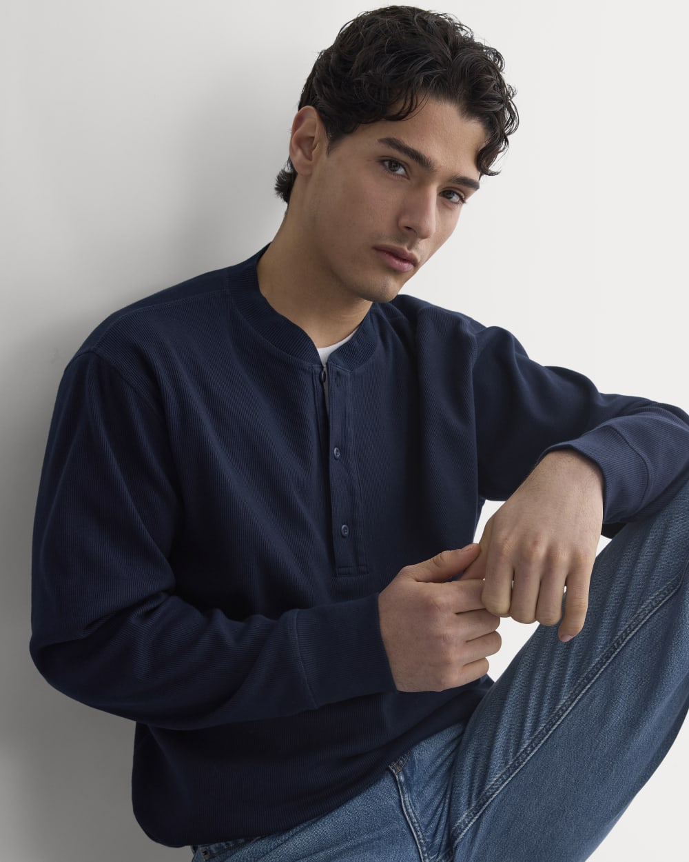 Vintage Rib Henley | Navy