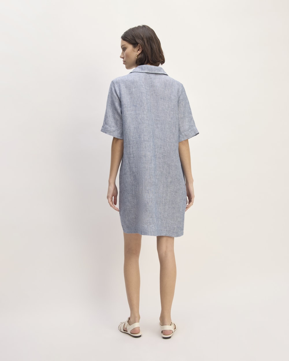 The Shirtdress in Linen | White / Blue