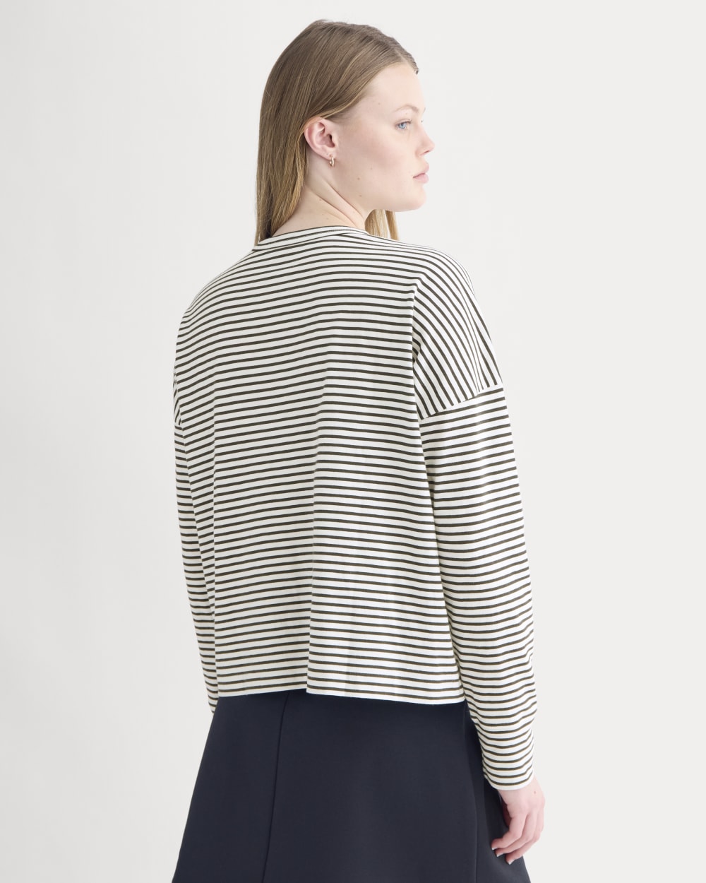 Oversized Boxy Crew in Essential Cotton | Bone / Pirate Black Stripe