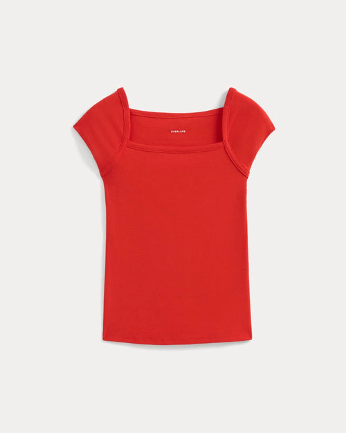 RetroSoft Cotton Square-Neck Tee | Fiery Red