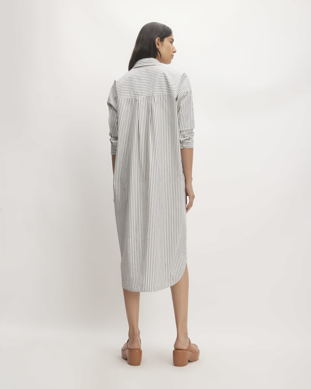 The Midi Cotton Shirt Dress | Bone/Navy